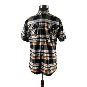 AKOO Men's Button Down Plaid Short Sleeve Multi Colored Shirt